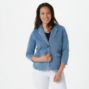 NWT LAURIE FELT DAISY DENIM SHRUNKEN DENIM BLAZER LIGHT BLUE XXS